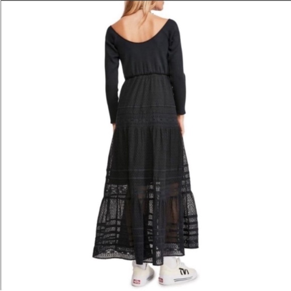 Free People Earth Angel Black rib knit swiss dot lace  Maxi Dress size L - Picture 6 of 17